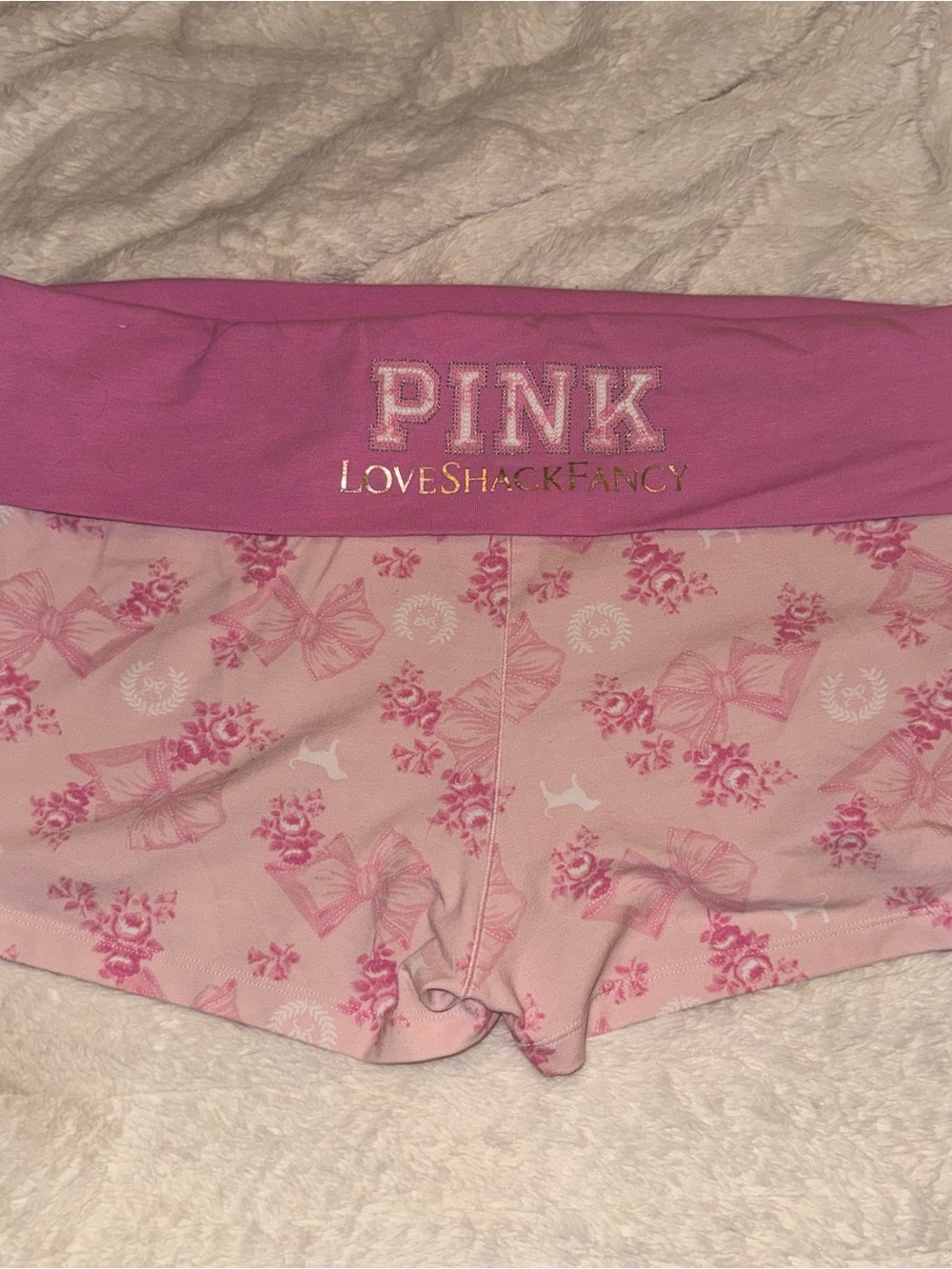 Pink X LoveShackFancy Cotton Micro Fold over Shorts